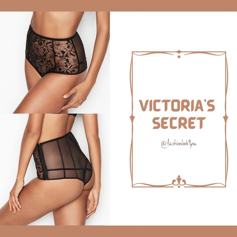NWT Victoria's Secret Black Sexy Embroidered Sheer Zip Cheeky Panty [‎ XS ]